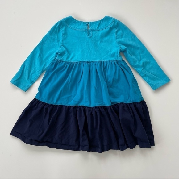 Hanna Andersson Variations of Blue Teal Aqua Tiered Long sleeve Dress Size 4 - Picture 2 of 6
